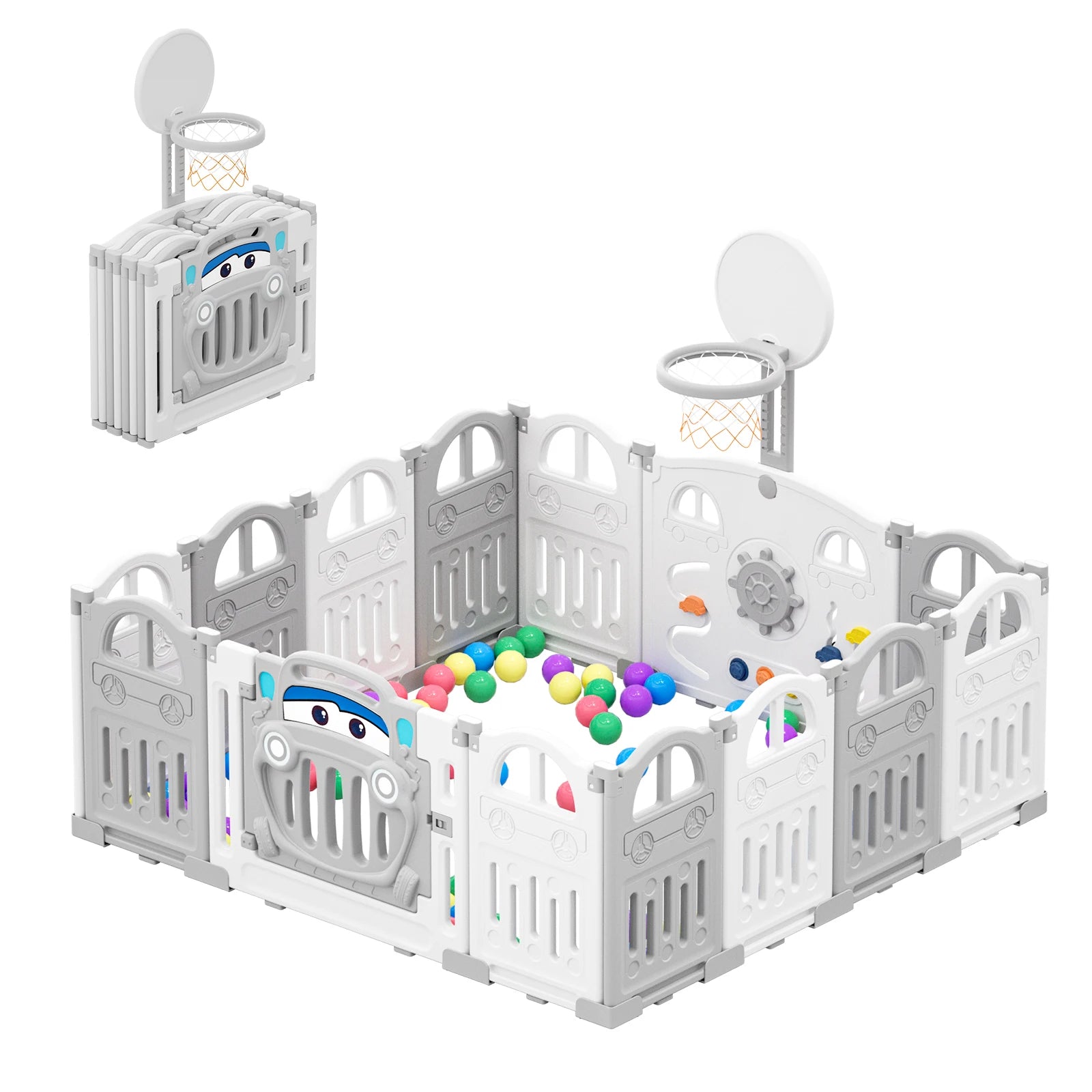 Recinto pieghevole per bambini UBRAVOO con canestro da basket e 50 palline colorate,14 PANNELLI