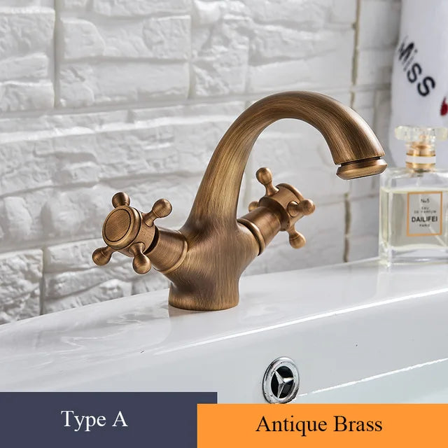 Rubinetto antico per bidet, doccia, lavabo, bagno, maniglie doppie, miscelatore per acqua calda e fredda, antico Brass Swivel Spout Toilet Water Tap