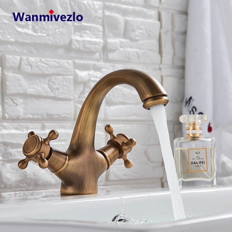 Rubinetto antico per bidet, doccia, lavabo, bagno, maniglie doppie, miscelatore per acqua calda e fredda, antico Brass Swivel Spout Toilet Water Tap