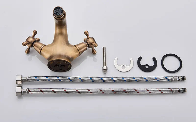 Rubinetto antico per bidet, doccia, lavabo, bagno, maniglie doppie, miscelatore per acqua calda e fredda, antico Brass Swivel Spout Toilet Water Tap