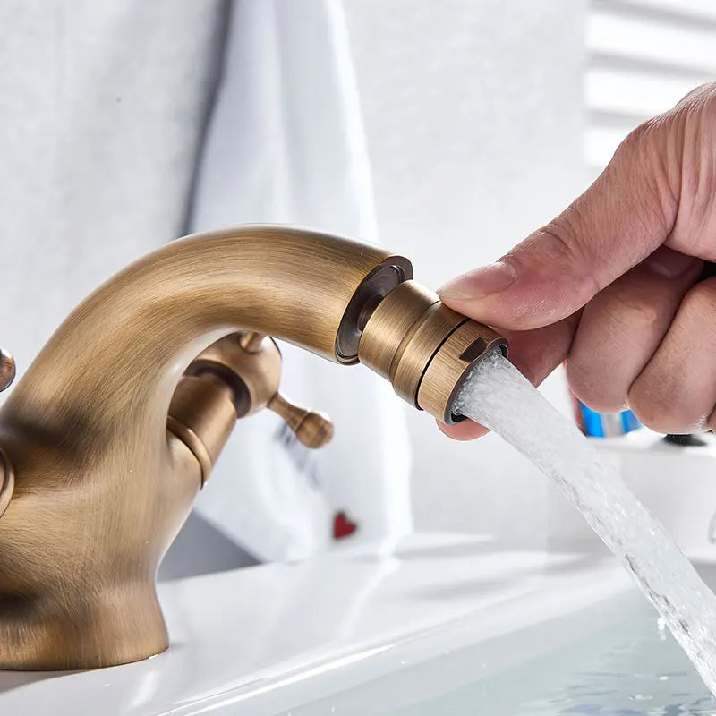 Rubinetto antico per bidet, doccia, lavabo, bagno, maniglie doppie, miscelatore per acqua calda e fredda, antico Brass Swivel Spout Toilet Water Tap