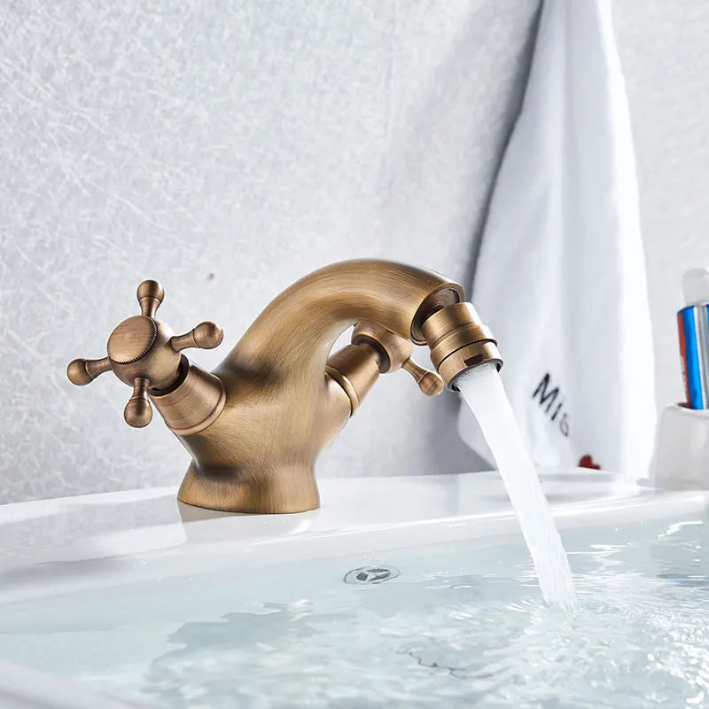 Rubinetto antico per bidet, doccia, lavabo, bagno, maniglie doppie, miscelatore per acqua calda e fredda, antico Brass Swivel Spout Toilet Water Tap