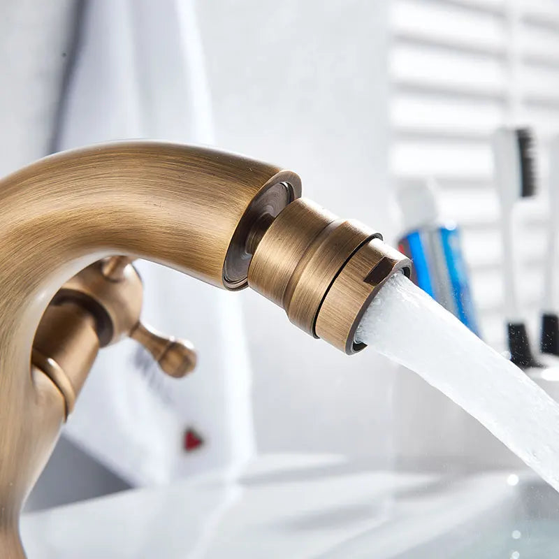 Rubinetto antico per bidet, doccia, lavabo, bagno, maniglie doppie, miscelatore per acqua calda e fredda, antico Brass Swivel Spout Toilet Water Tap