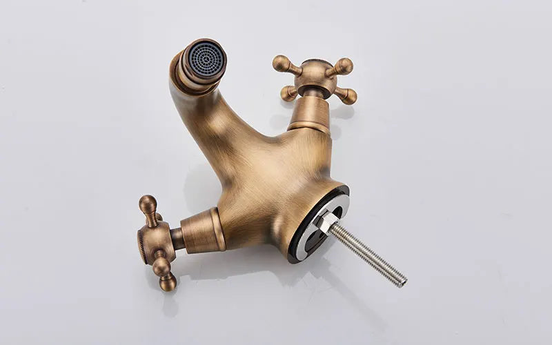 Rubinetto antico per bidet, doccia, lavabo, bagno, maniglie doppie, miscelatore per acqua calda e fredda, antico Brass Swivel Spout Toilet Water Tap
