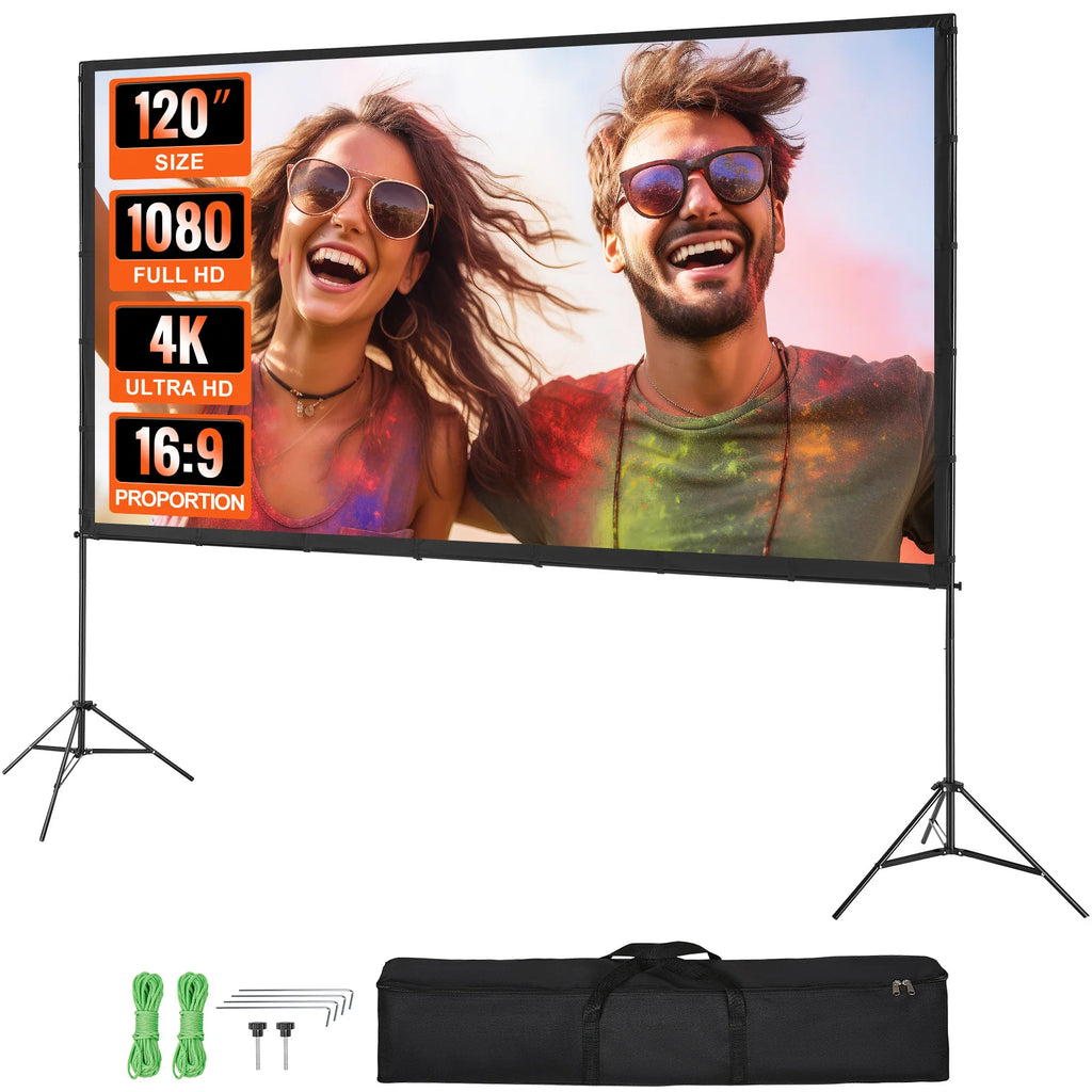 Schermo per proiettore SucceBuy con supporto da 100, 120 e 150 pollici, 16:9, 4K, 1080 HD, schermo di proiezione portatile per home office, cinema