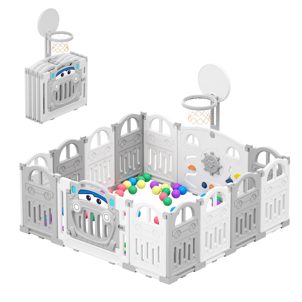 Recinto pieghevole per bambini UBRAVOO con canestro da basket e 50 palline colorate,14 PANNELLI