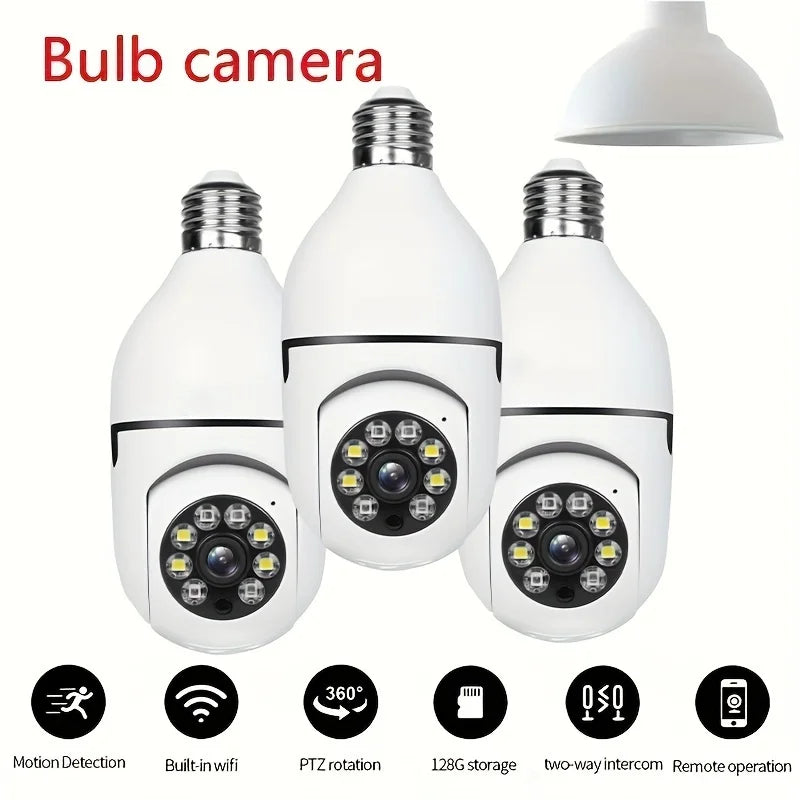 2 telecamere di sicurezza per interni ed esterni, wireless, WiFi, 2,4 GHz, 360 gradi, attacco E27