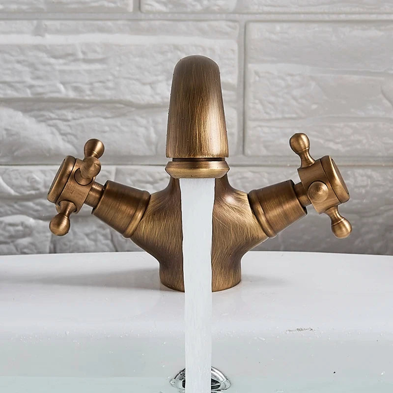 Rubinetto antico per bidet, doccia, lavabo, bagno, maniglie doppie, miscelatore per acqua calda e fredda, antico Brass Swivel Spout Toilet Water Tap