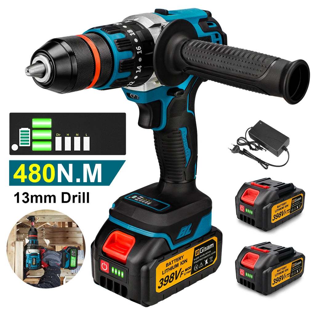 Trapano a percussione elettrico senza spazzole da 480N.M. Trapano a batteria da 13 mm