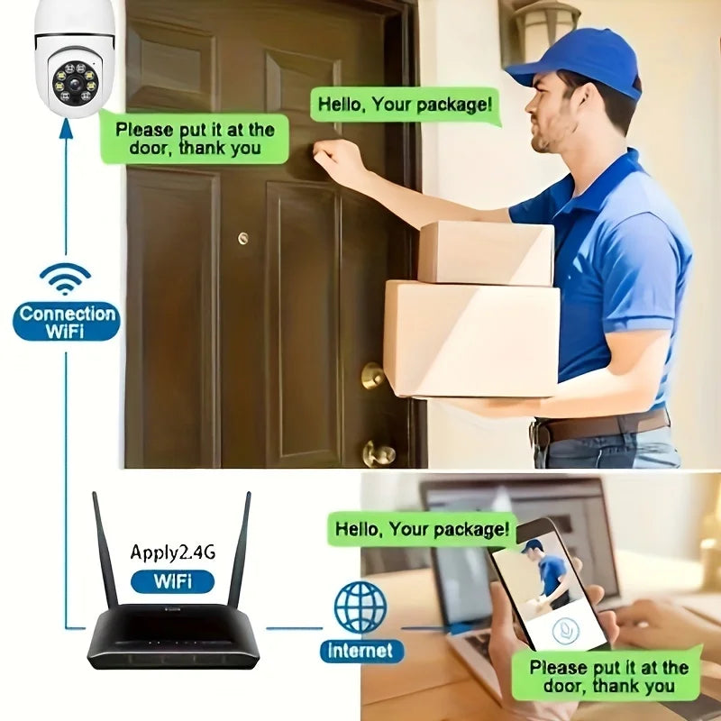 2 telecamere di sicurezza per interni ed esterni, wireless, WiFi, 2,4 GHz, 360 gradi, attacco E27