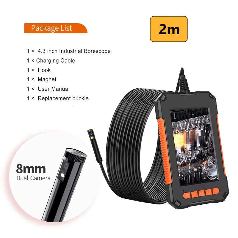 Single Dual Lens Borescope 4.3" LCD Endoscope Camera with 8 Light 1080 HD Inspection Camera for Checking Car Sewer
