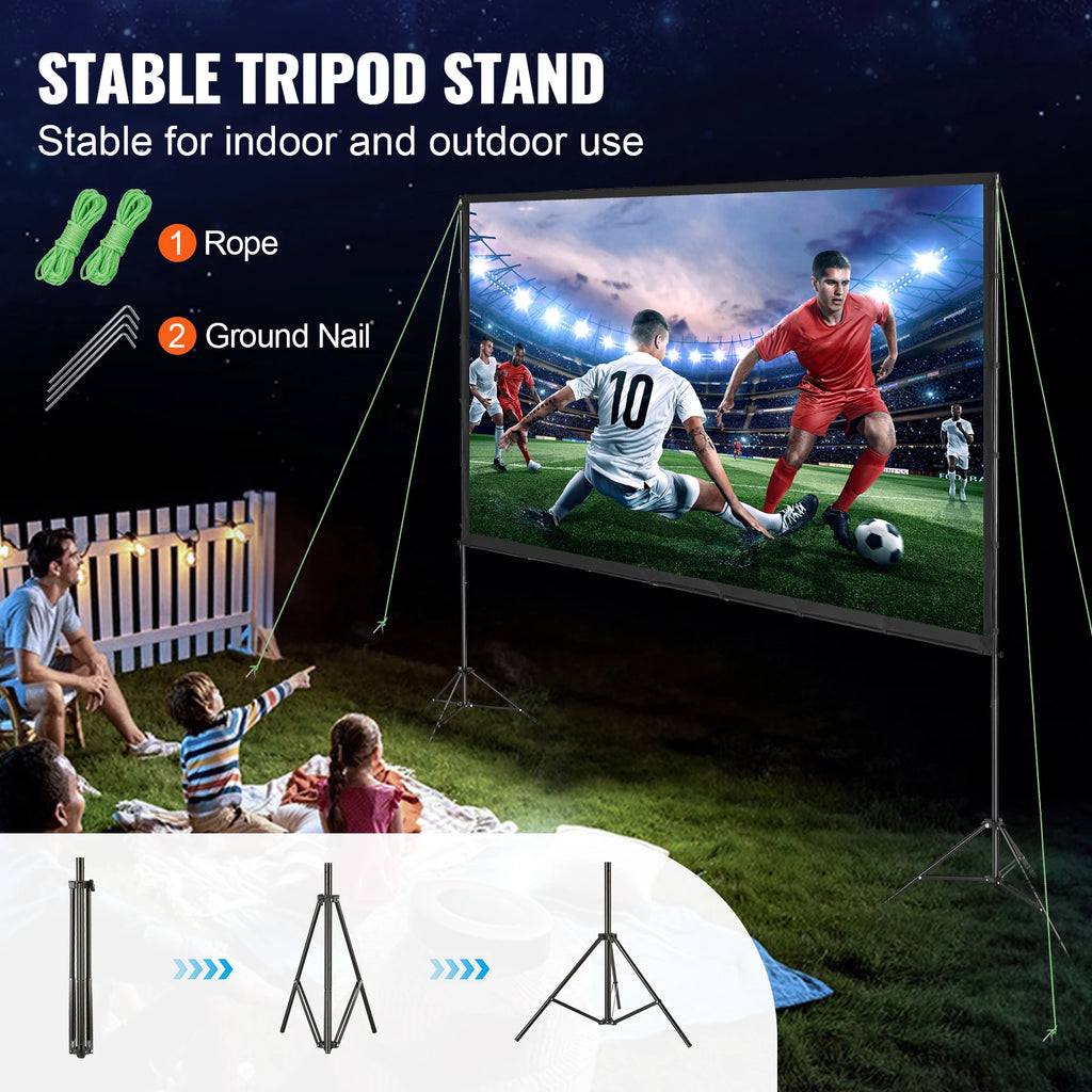Schermo per proiettore SucceBuy con supporto da 100, 120 e 150 pollici, 16:9, 4K, 1080 HD, schermo di proiezione portatile per home office, cinema