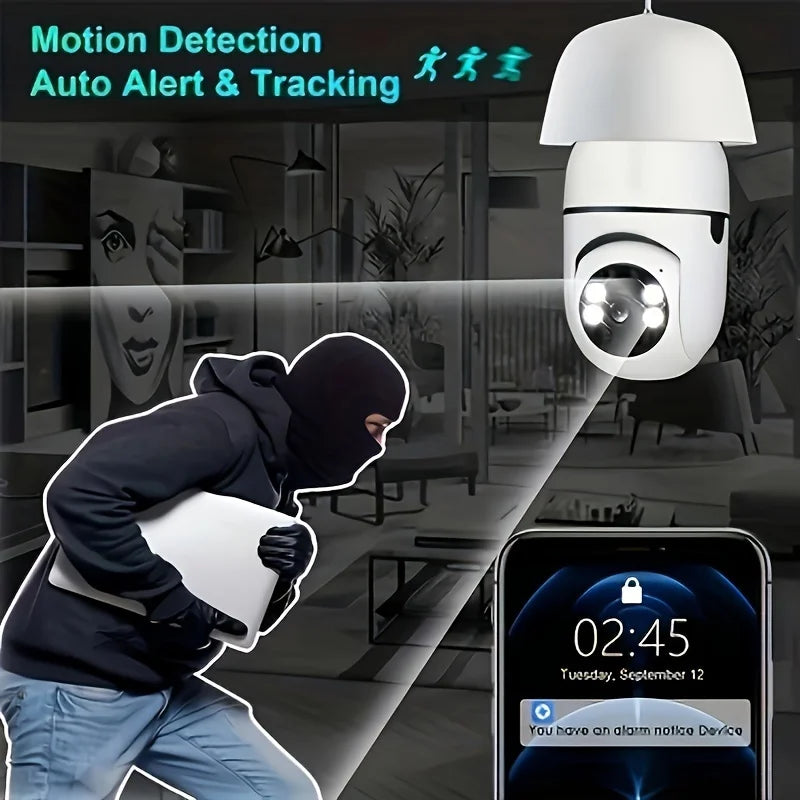 2 telecamere di sicurezza per interni ed esterni, wireless, WiFi, 2,4 GHz, 360 gradi, attacco E27