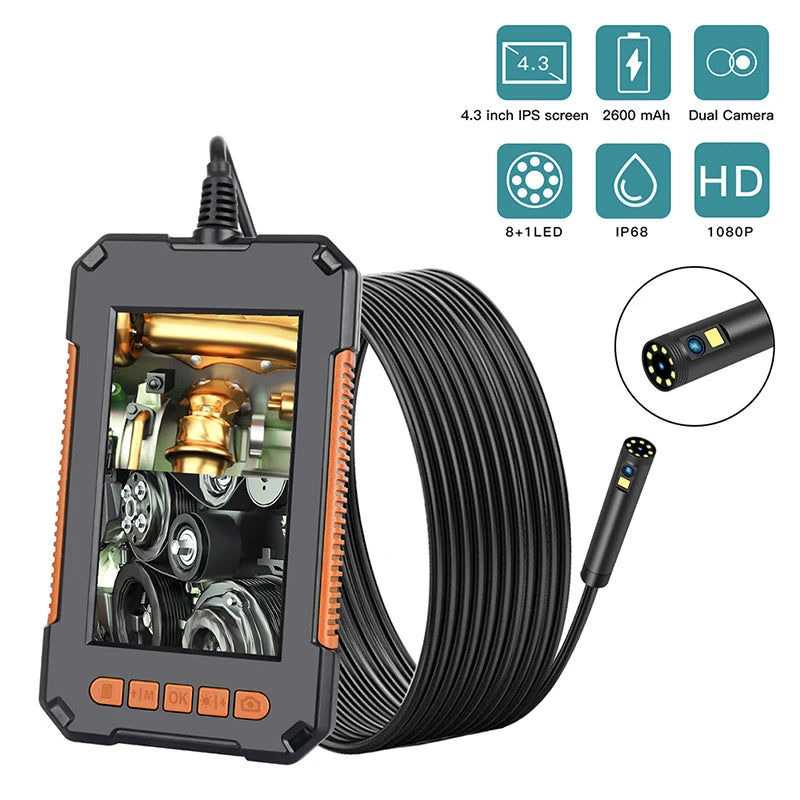 Single Dual Lens Borescope 4.3" LCD Endoscope Camera with 8 Light 1080 HD Inspection Camera for Checking Car Sewer