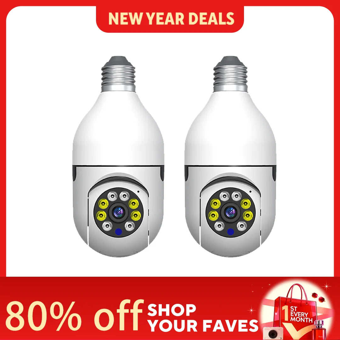 2 telecamere di sicurezza per interni ed esterni, wireless, WiFi, 2,4 GHz, 360 gradi, attacco E27