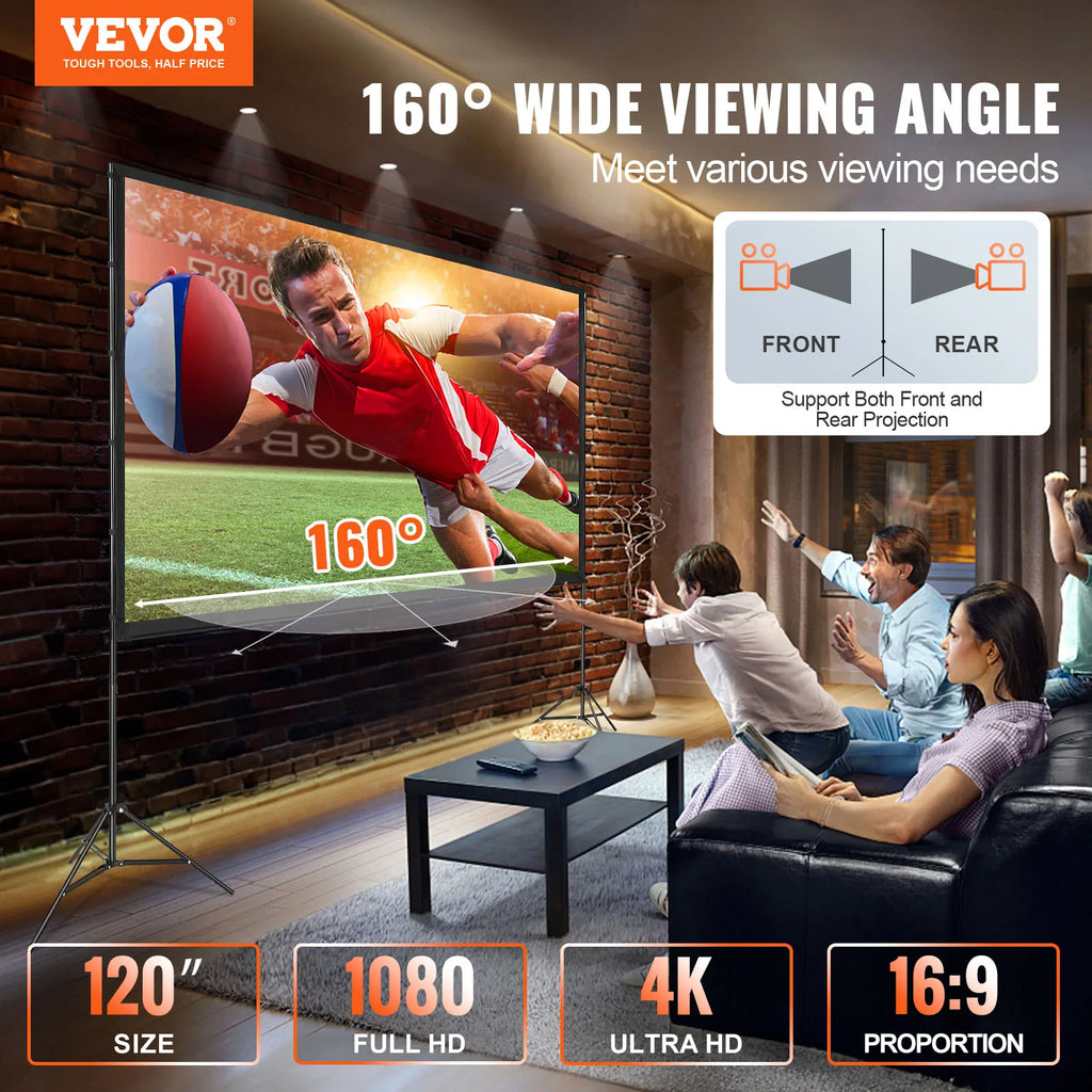 Schermo per proiettore SucceBuy con supporto da 100, 120 e 150 pollici, 16:9, 4K, 1080 HD, schermo di proiezione portatile per home office, cinema