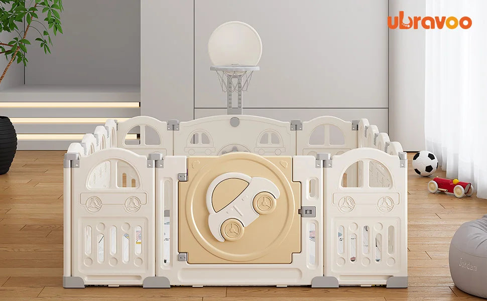 Recinto pieghevole per bambini UBRAVOO con canestro da basket e 50 palline colorate,14 PANNELLI