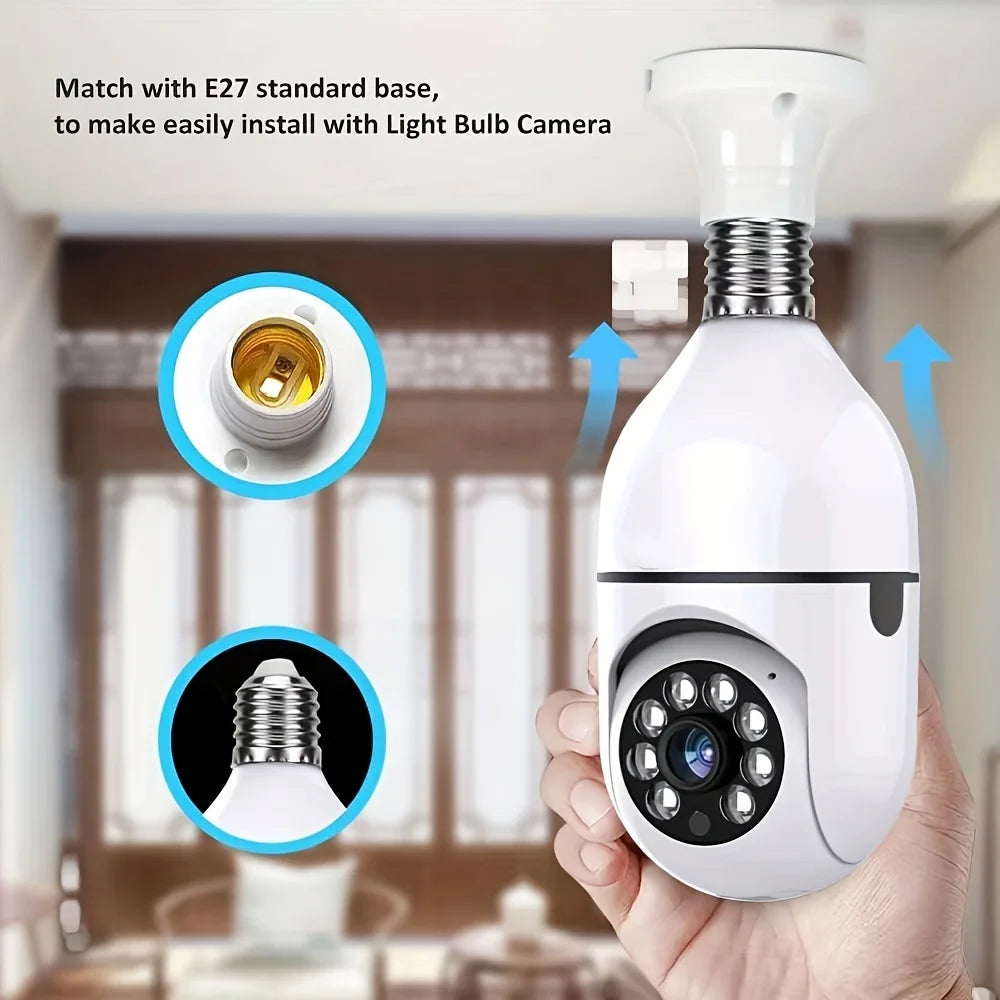 2 telecamere di sicurezza per interni ed esterni, wireless, WiFi, 2,4 GHz, 360 gradi, attacco E27