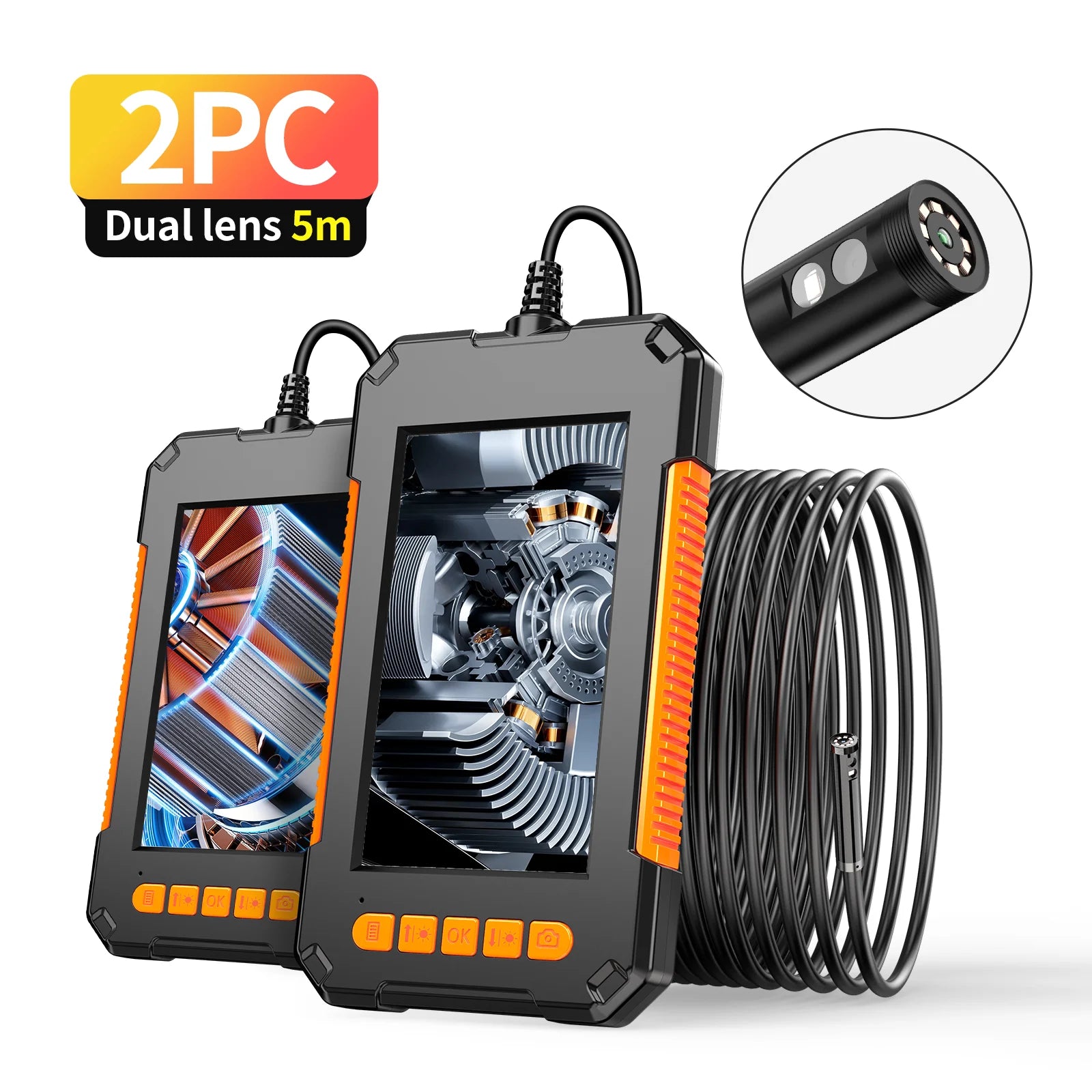 Single Dual Lens Borescope 4.3" LCD Endoscope Camera with 8 Light 1080 HD Inspection Camera for Checking Car Sewer