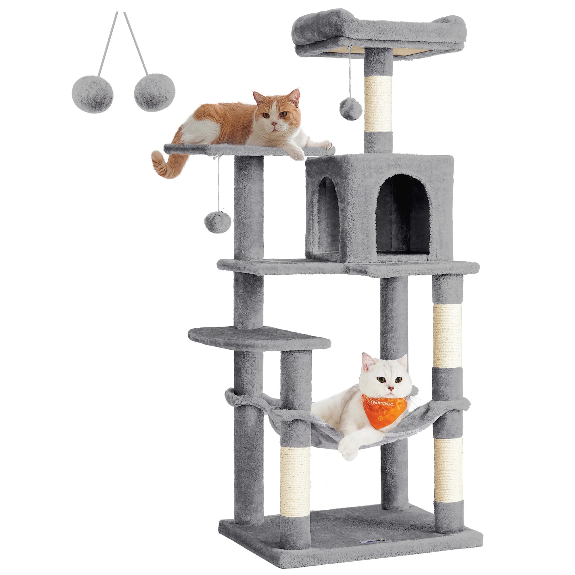 gioco per gatti, 143 cm high, cat tree, multi-storey cat house, with 4 scratching pillars, 2 platforms, hammock, Cave