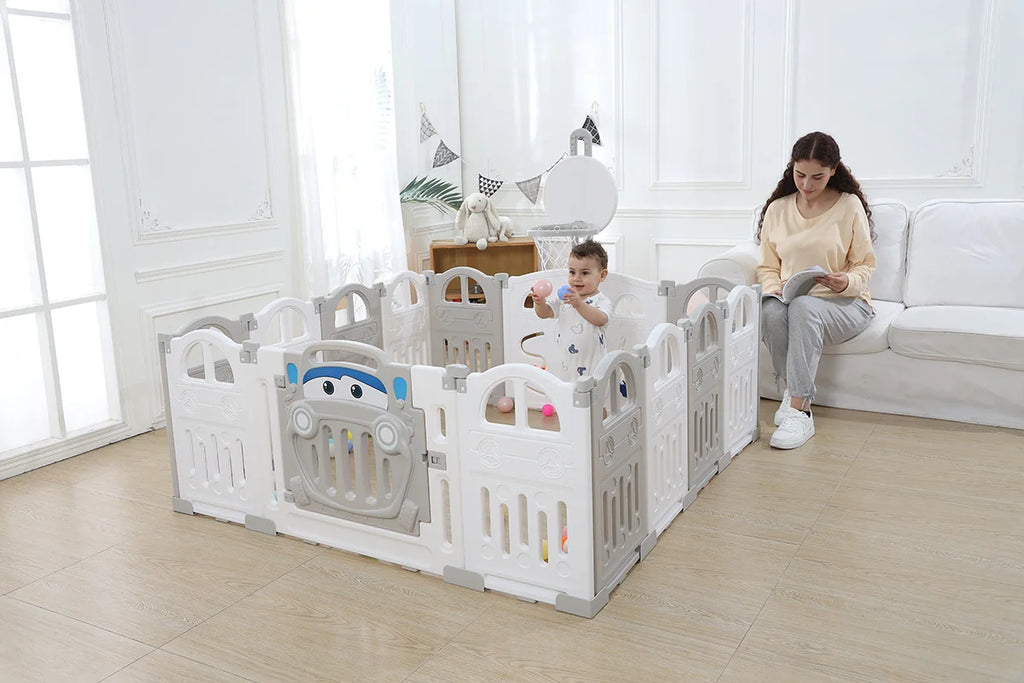 Recinto pieghevole per bambini UBRAVOO con canestro da basket e 50 palline colorate,14 PANNELLI