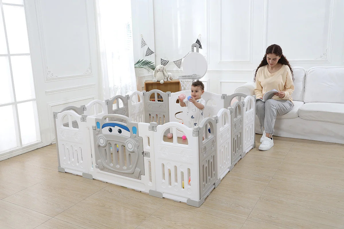 Recinto pieghevole per bambini UBRAVOO con canestro da basket e 50 palline colorate,14 PANNELLI