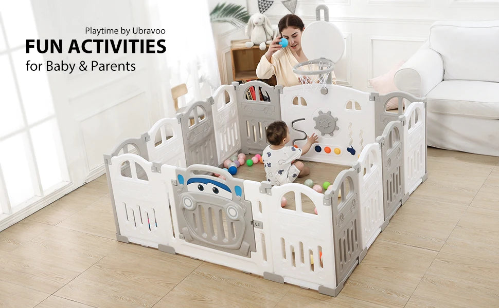 Recinto pieghevole per bambini UBRAVOO con canestro da basket e 50 palline colorate,14 PANNELLI