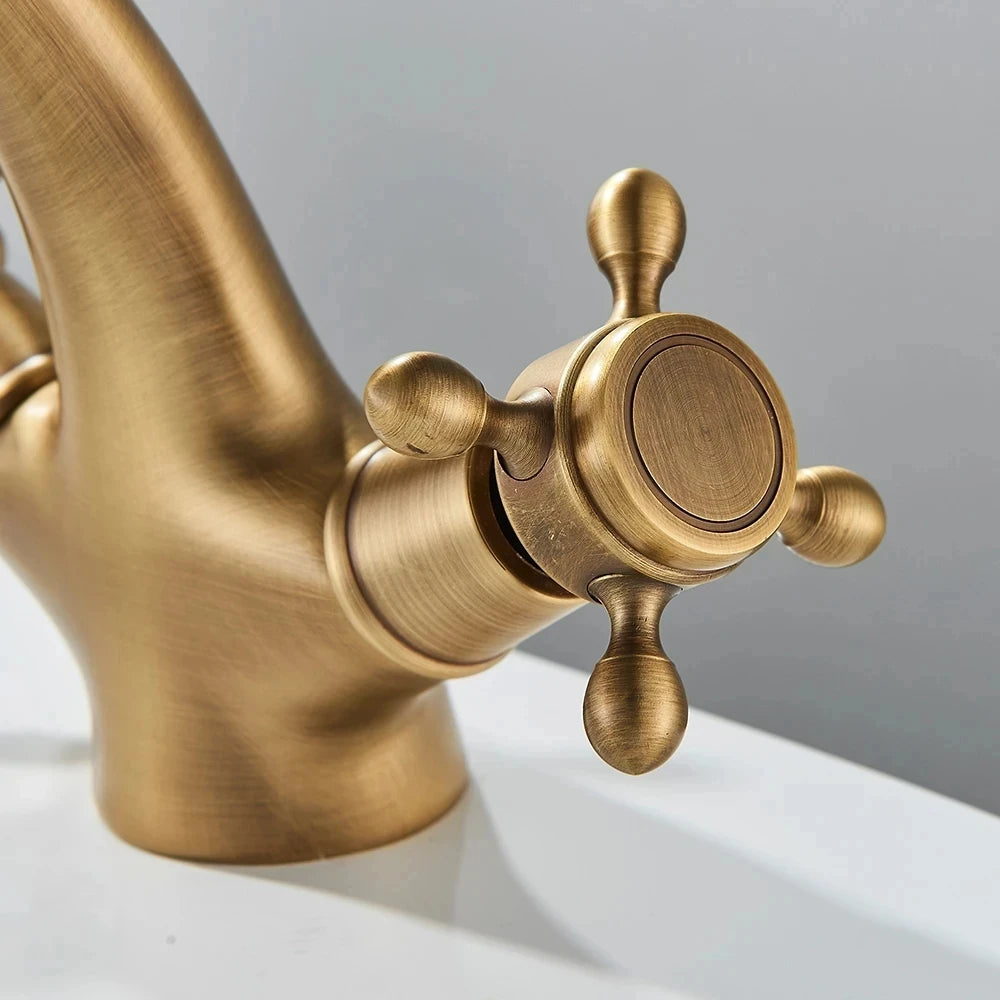 Rubinetto antico per bidet, doccia, lavabo, bagno, maniglie doppie, miscelatore per acqua calda e fredda, antico Brass Swivel Spout Toilet Water Tap