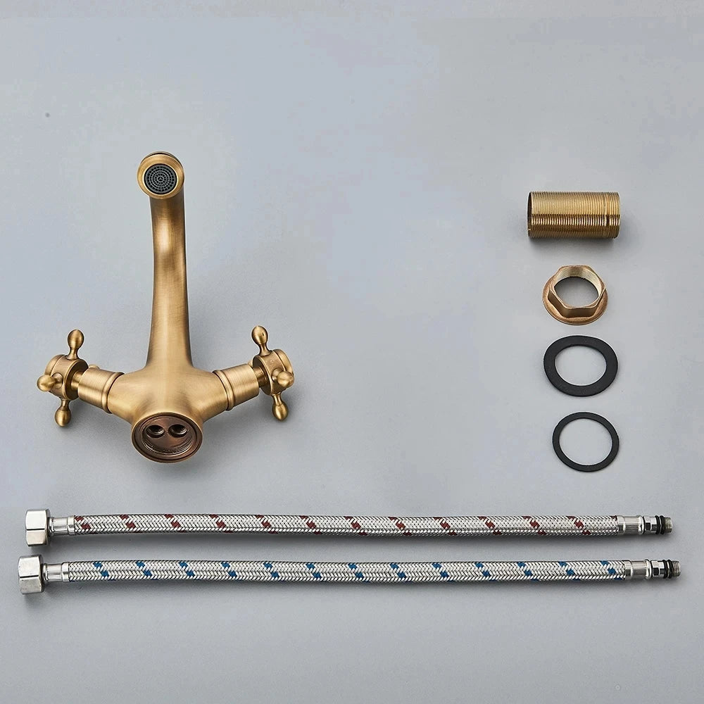 Rubinetto antico per bidet, doccia, lavabo, bagno, maniglie doppie, miscelatore per acqua calda e fredda, antico Brass Swivel Spout Toilet Water Tap