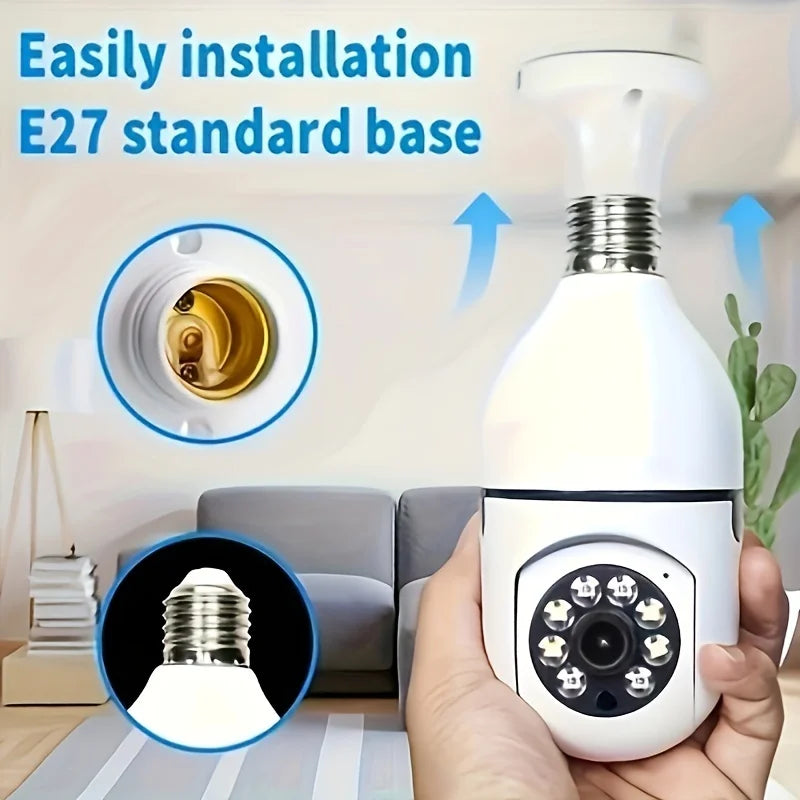 2 telecamere di sicurezza per interni ed esterni, wireless, WiFi, 2,4 GHz, 360 gradi, attacco E27