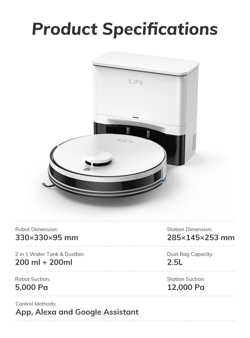 ILIFE A30 PRO 5000Pa Aspirazione, Robot Aspirapolvere e Lavapavimenti Combo