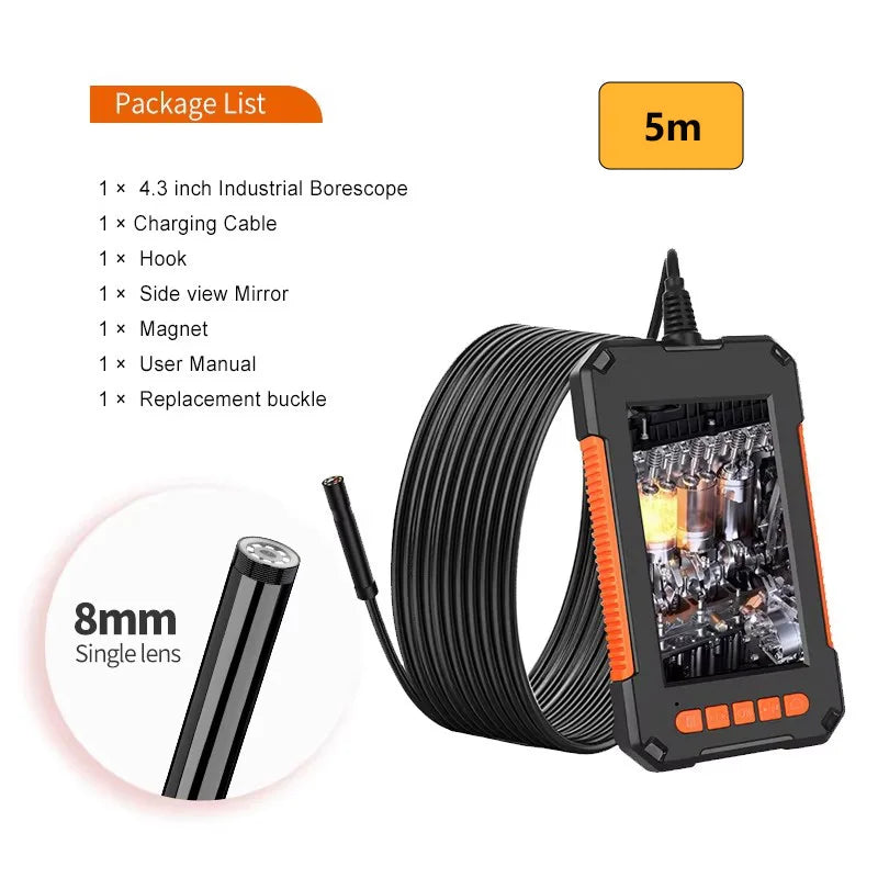 Single Dual Lens Borescope 4.3" LCD Endoscope Camera with 8 Light 1080 HD Inspection Camera for Checking Car Sewer